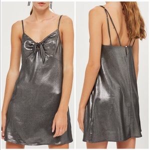 TopShop Metallic Tie Front Slip Dress